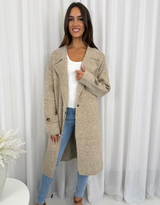 Image of Long Knit Cardi - oatmeal
