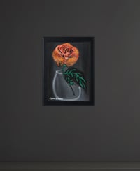 Image 2 of 'Night of Orange Moon' - Acrylic on Canvas Panel, 5x7 Framed