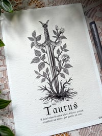 Image 1 of Taurus inspired zodiac sword giclee print