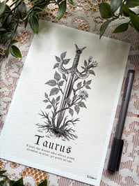 Image 2 of Taurus inspired zodiac sword giclee print