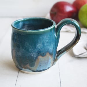 Image of Melting Turquoise Glazed Pottery Mug, 12 Ounce Coffee Cup, Made in USA