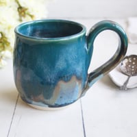 Image 1 of Melting Turquoise Glazed Pottery Mug, 12 Ounce Coffee Cup, Made in USA