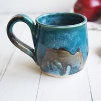 Image 2 of Melting Turquoise Glazed Pottery Mug, 12 Ounce Coffee Cup, Made in USA