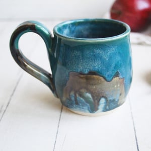 Image of Melting Turquoise Glazed Pottery Mug, 12 Ounce Coffee Cup, Made in USA