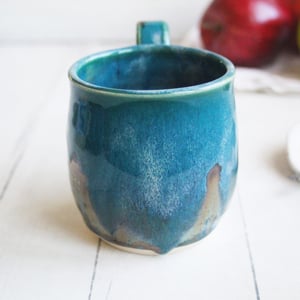 Image of Melting Turquoise Glazed Pottery Mug, 12 Ounce Coffee Cup, Made in USA