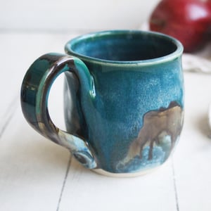 Image of Melting Turquoise Glazed Pottery Mug, 12 Ounce Coffee Cup, Made in USA