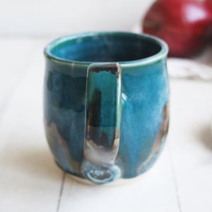 Image of Melting Turquoise Glazed Pottery Mug, 12 Ounce Coffee Cup, Made in USA