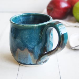 Image of Melting Turquoise Glazed Pottery Mug, 12 Ounce Coffee Cup, Made in USA