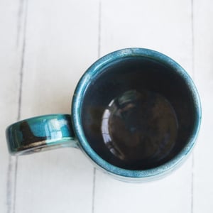 Image of Melting Turquoise Glazed Pottery Mug, 12 Ounce Coffee Cup, Made in USA