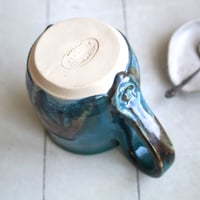 Image 9 of Melting Turquoise Glazed Pottery Mug, 12 Ounce Coffee Cup, Made in USA