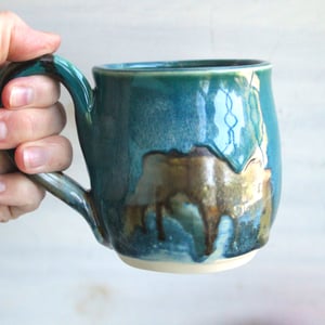 Image of Melting Turquoise Glazed Pottery Mug, 12 Ounce Coffee Cup, Made in USA