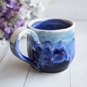 Image of Shades of Blue Pottery Mug with Dripping Glazes, 12 Ounce Handcrafted Pottery Mug, Made in USA
