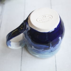 Image of Shades of Blue Pottery Mug with Dripping Glazes, 12 Ounce Handcrafted Pottery Mug, Made in USA
