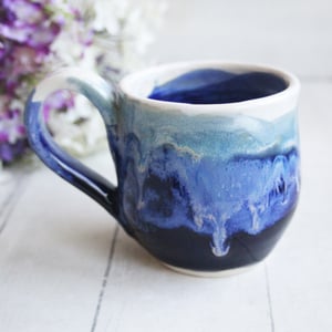 Image of Shades of Blue Pottery Mug with Dripping Glazes, 12 Ounce Handcrafted Pottery Mug, Made in USA