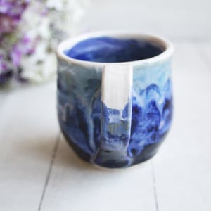 Image of Shades of Blue Pottery Mug with Dripping Glazes, 12 Ounce Handcrafted Pottery Mug, Made in USA