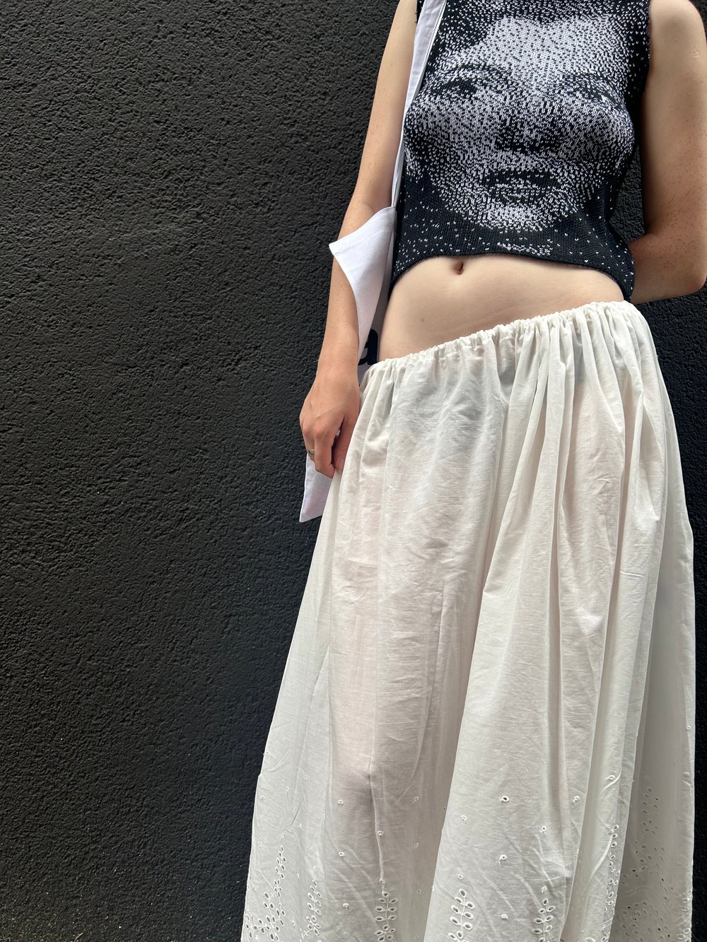 white maxi skirt embroidered light cotton