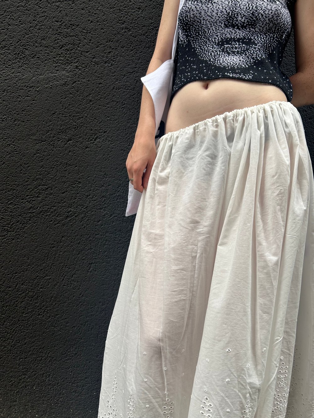 white maxi skirt embroidered light cotton