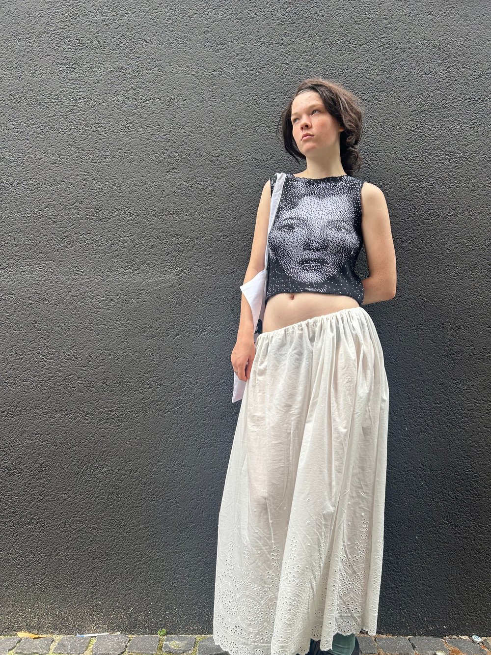 white maxi skirt embroidered light cotton