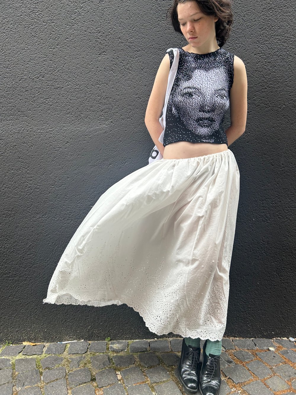 white maxi skirt embroidered light cotton