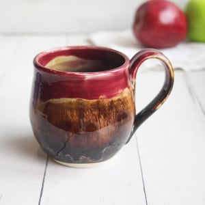 Image of Deep Red and Brown Pottery Mug, 14 Ounce Handcrafted Coffee Cup, Made in USA