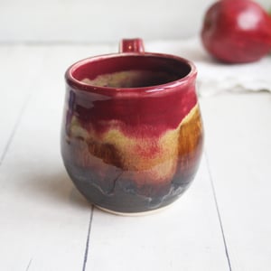 Image of Deep Red and Brown Pottery Mug, 14 Ounce Handcrafted Coffee Cup, Made in USA