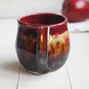 Image of Deep Red and Brown Pottery Mug, 14 Ounce Handcrafted Coffee Cup, Made in USA