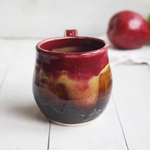 Image of Deep Red and Brown Pottery Mug, 14 Ounce Handcrafted Coffee Cup, Made in USA
