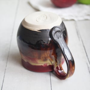 Image of Deep Red and Brown Pottery Mug, 14 Ounce Handcrafted Coffee Cup, Made in USA