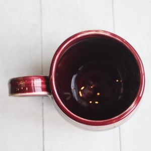 Image of Deep Red and Brown Pottery Mug, 14 Ounce Handcrafted Coffee Cup, Made in USA