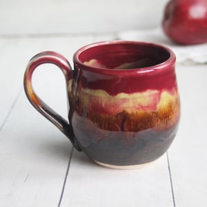 Image of Deep Red and Brown Pottery Mug, 14 Ounce Handcrafted Coffee Cup, Made in USA