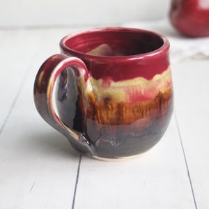 Image of Deep Red and Brown Pottery Mug, 14 Ounce Handcrafted Coffee Cup, Made in USA