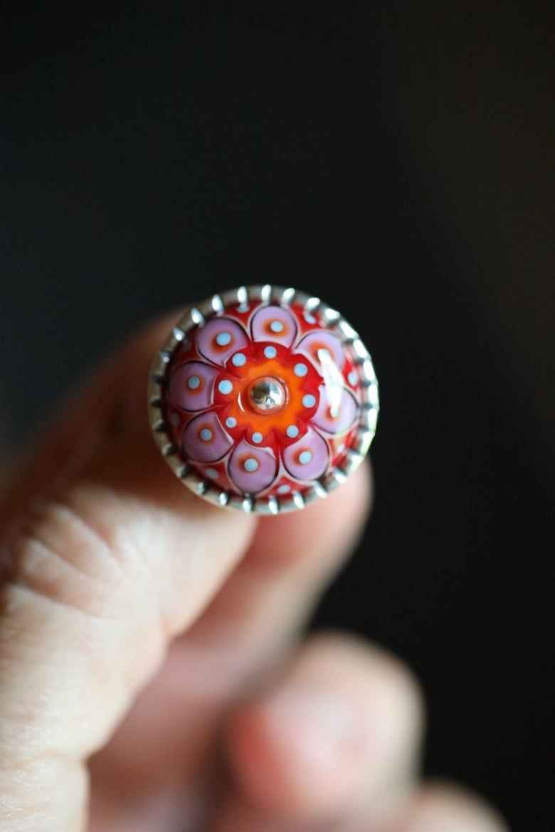 Image of Red Tangerine Floral Ring with Ruffle