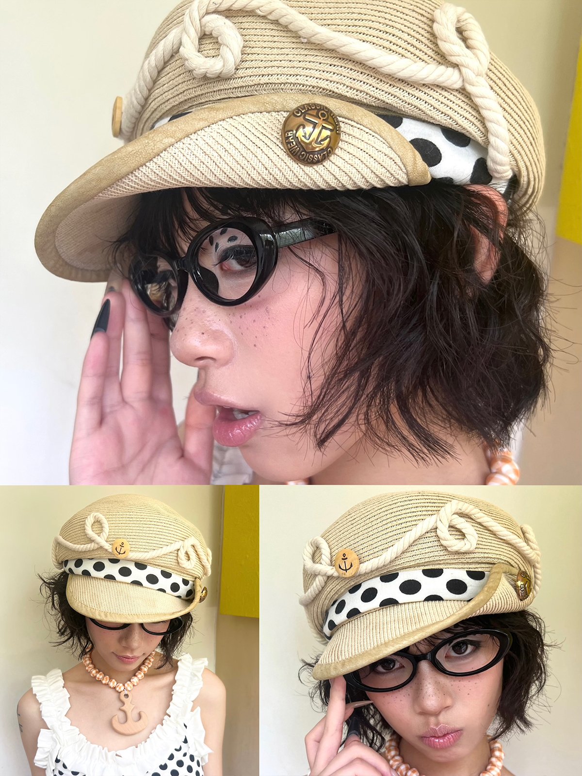 帽子 nit alcove Black polka dot straw hat Handmade straw-woven hat| Same style as Doechii | nit alcove