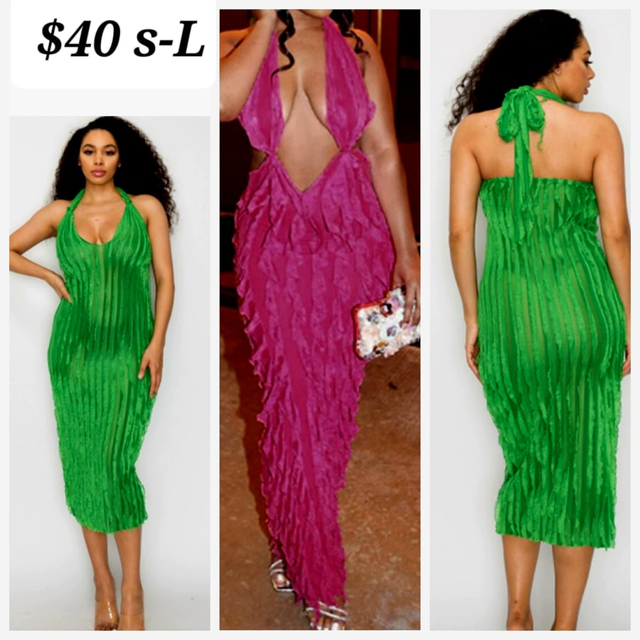 Image of Sheer ruffle dress (green only)
