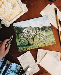 Image 1 of Apple Tree In Bloom -Plein Air Acrylic Painting 