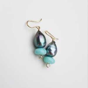 Tahitian Pearl & Amazonite Earrings