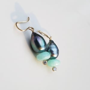 Tahitian Pearl & Amazonite Earrings
