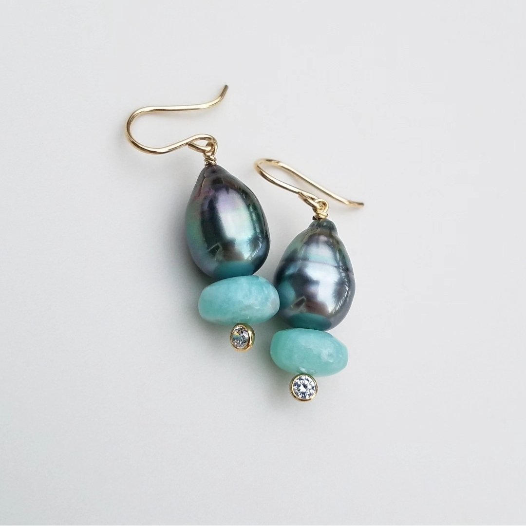 Tahitian Pearl & Amazonite Earrings