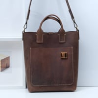 Image 1 of Two-way Tote with front pocket in vintage brown