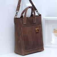 Image 2 of Two-way Tote with front pocket in vintage brown
