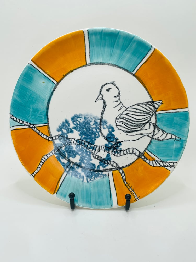 Image of Pigeon handmade ceramic plate (#682)