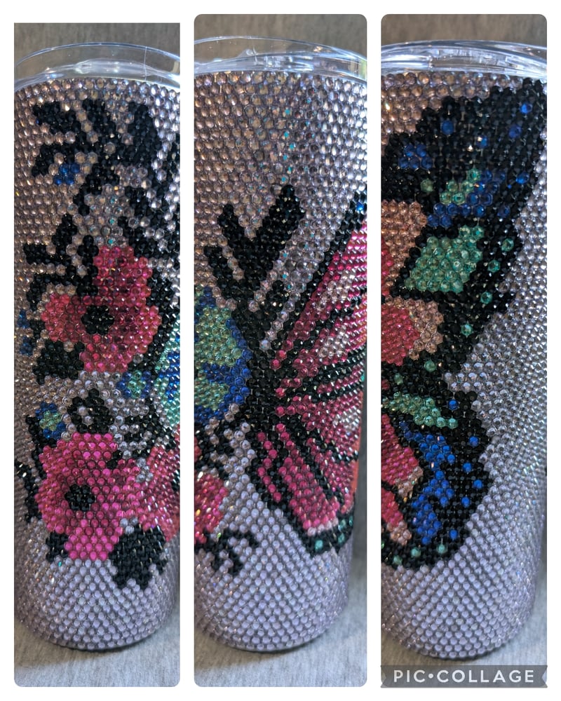 Image of Butterfly Flower Rhinestone Tumbler