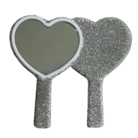 Miroir à Main Portable en Cristal et Strass Cœur Blanc 