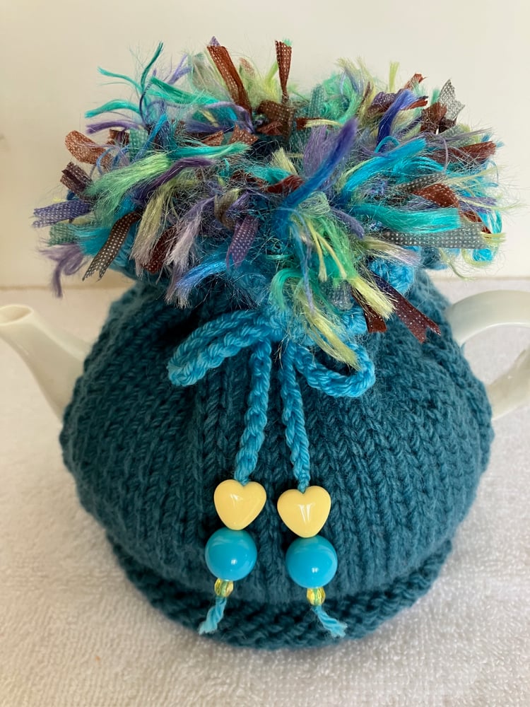 Image of small TEAL Go On! tea cosie
