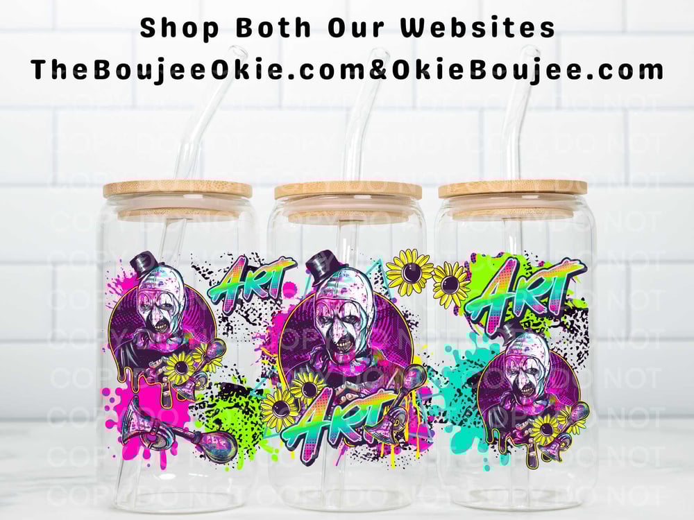 Image of Neon Horror Art Clown Uv Dtf Cup Wraps Double Sided W0945