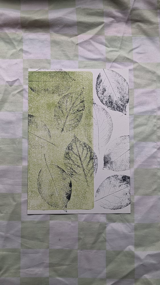 Image of Plum Tree Leaves - Two Tone Multiple leaf print - Green/Black - A5