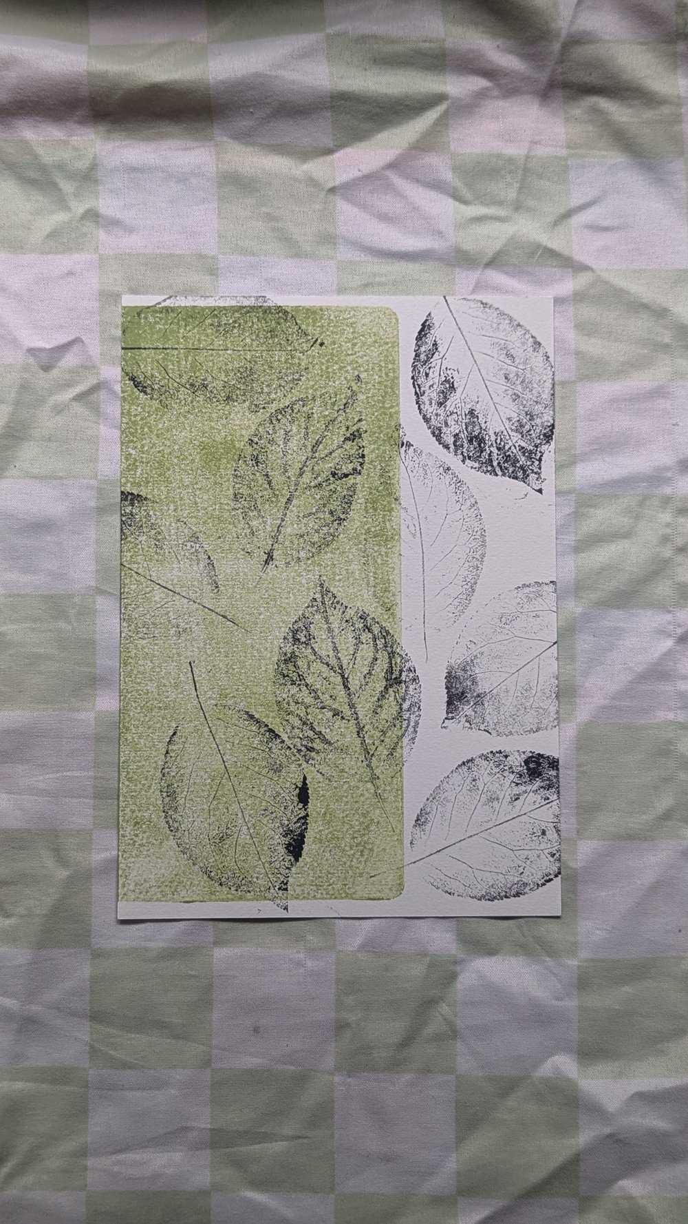 Image of Plum Tree Leaves - Two Tone Multiple leaf print - Green/Black - A5
