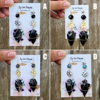 Image 2 of Double Gemstone Arrowhead Earrings | Gemstone Arrowhead Statement Earrings