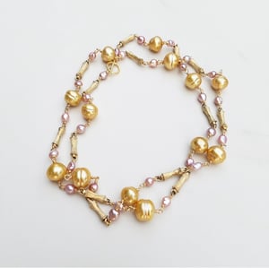 Gold Pearl Bamboo Necklace 