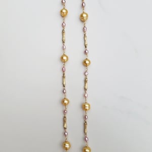 Gold Pearl Bamboo Necklace 